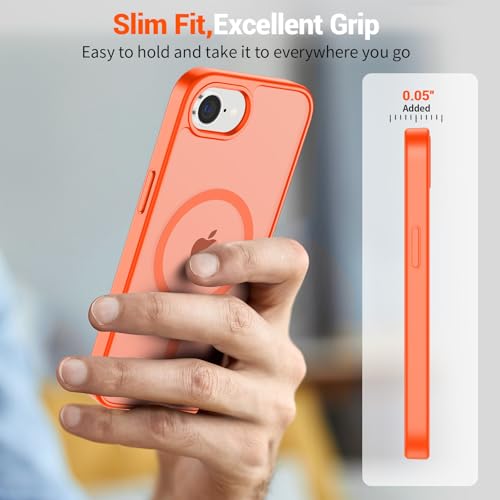 Image of SUPFINE Magnetic for iPhone 17e Case /iPhone 16e Case (Compatible with MagSafe)(Military Grade Drop Protection) Slim Translucent Matte Shockproof with Anti-Fingerprint Phone Case,Orange