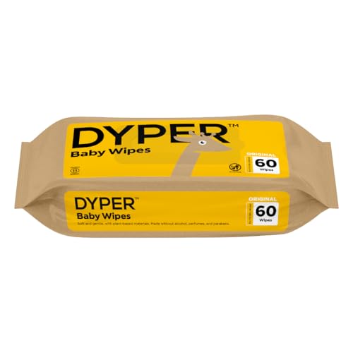 DYPER Baby Wipes | 99% Water Wipes | 100% Plant-Based | Hypoallergenic for Sensitive Skin | Honest Ingredients | Fragrance Free | Plastic-Free | Unscented | Single Pack, 60 Wipes