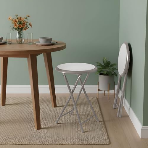 Image of Lavish Home Folding Bar Stool - Set of 2 Heavy-Duty 18-Inch Stool - 225lb Capacity and Padded Seats for Dorm, Recreation or Game Room (White)