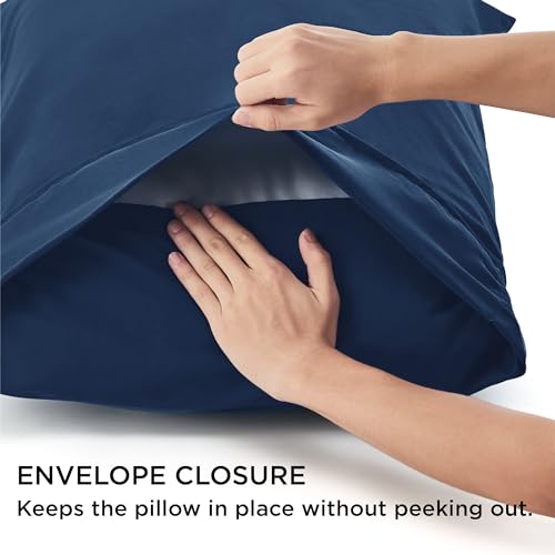 Bedsure Queen Pillow Cases Set of 4 - Navy Brushed Microfiber Pillowcases 4 Pack, Super Soft Pillowcase, Pillow Case Covers with Envelope Closure, Wrinkle, Fade and Stain Resistant, 20x30 Inches