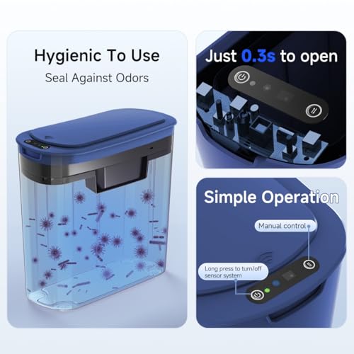 Image of TIPGO 5 Gallon Motion Senor Bathroom Trash Can with Lid, Automatic Garbage Can Touchless, Smart Plastic Waste Basket for Narrow Spaces, Bathroom, Office, Bedroom, Living Room (Blue)