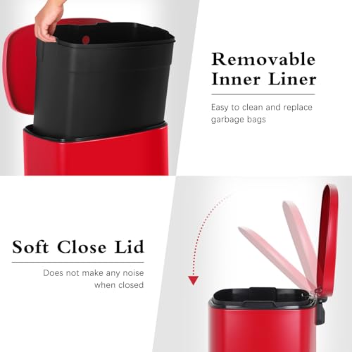 Caneca de Basura Rectangular 13 Galones Acero Inoxidable Roja miniatura 4