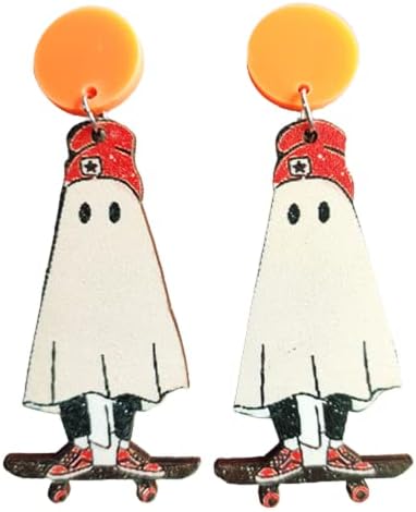 Retro Halloween Happy Ghost Pumpkin Wooden Drop Dangle Earrings Cute Funny Lightwight Colorful Flower Spider Earrings for Women Girl Costumes Party Decorations Thanksgiving Jewelry Gifts image 5