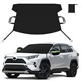 KXQ Car Windshield Cover for Ice and Snow, Enhanced-600D Oxford Fabric Windshield Snow Covers, Windshield Cover for Snow Fits Most Small to Mid-Size Sedans and SUVs (63 x 47.5 Inch)