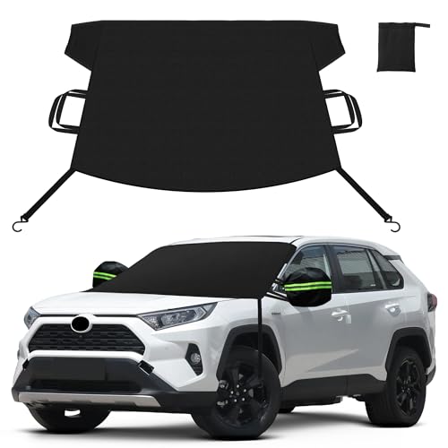KXQ Car Windshield Cover for Ice and Snow, Enhanced-600D Oxford Fabric Windshield Snow Covers, Windshield Cover for Snow Fits Most Small to Mid-Size Sedans and SUVs (63 x 47.5 Inch)