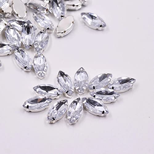 Image of 7X15Mm Clear White Horse Eye Shape Crystal Flatback Sew On Rhinestones Diy Embroidery Material Embroidery Kit 90Pcs