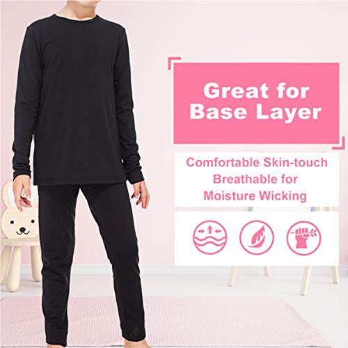 Image of Subuteay Girls Thermal Top Fleece Lined Long Sleeve Undershirts Baselayer for Kids