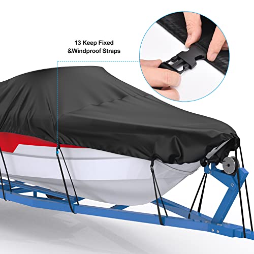 Mrrihand Trailerable Boat Cover Waterproof With Motor Cover, Heavy Duty Uv Resistant Marine Grade Polyester, Fits V-Hull, Tri-Hull, Runabout Boat (Length: 17'-19‘, Beam Width: Up To 96") (Black) #TOP2