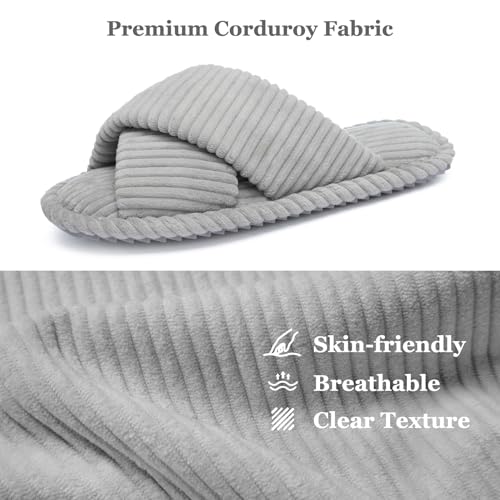 Image of GOEWY Slippers for Women Memory Foam House Bedroom Corduroy Crossbands Open Toe Slides Sandals Shoes Comfy Trendy Gift for womens Anti-Skid sole