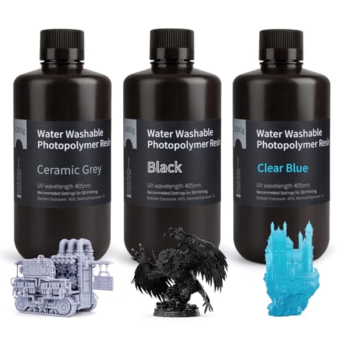 Image of ELEGOO Water Washable 3D Printer Resin LCD UV-Curing Resin 405nm Standard Photopolymer Resin for Mars Saturn Jupiter MSLA DLP LCD 3D Printing, Grey + Black + Clear Blue (3KG)