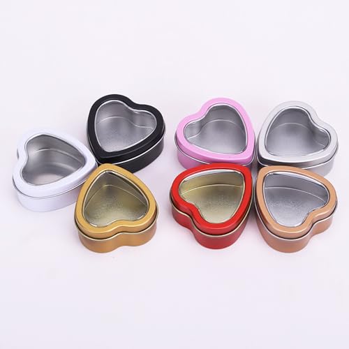 18 Pcs Metal Tins Jar 2 OZ Empty Heart Shaped Tins with Clear Window Lid for Candle Jars Art Crafts Candies Party Favors Storage Box,Red & Pink Color (Clear lid, Red Pink)