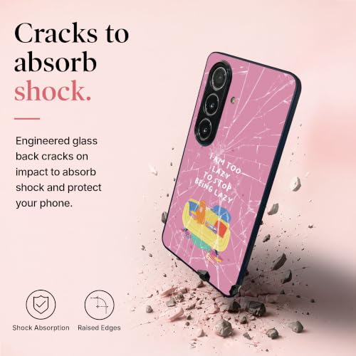 Image of Stylish Designer Glass Case Compatible with Samsung Galaxy S23 FE 5G Back Cover for Women & Girls | Pink Lazy Quote, Glossy & Scratch-Resistant Finish