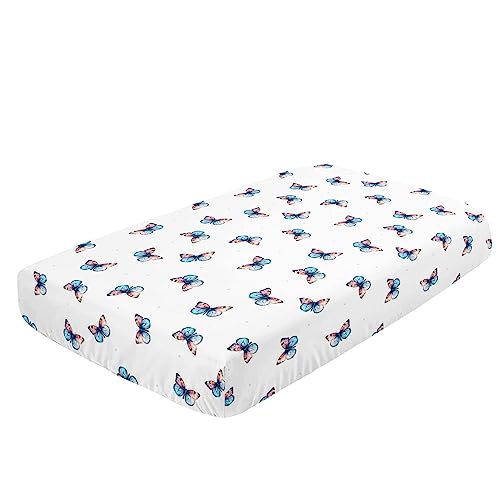 Image of Eiffel Tower Crib Bedding Set, 3 Pcs with Comforter, Sheet & Skirt - Butterfly Printed Nursery Bedding for Boys & Girls