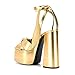 Goolita Metallic Lace Up Chunky Heel Platform Heels For Women Open Toe Slingback Ankle Strap Heeled Sandals Bow Sexy Fashion Evening Party Shoes