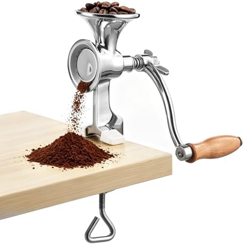304 Stainless Steel Manual Coffee Grinder with Cone Grinding Head, Spring Adjustment, and Table Clamp, Hand Crank Powder Mill for Dry Grains, Spices, and Seasonings, 5.1 x 2.9 x 10.6 in