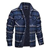 VDDTAGAM Chemise Bucheron Polaire Homme en Flanelle Veste Hiver Chaude Bouton Surchemise à Carreaux (Navy,4XL) VDD149