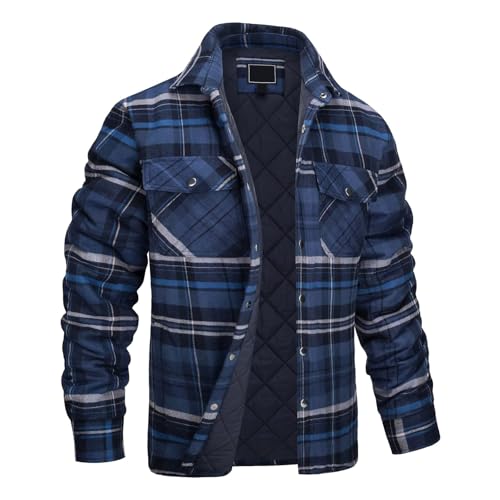 VDDTAGAM Chemise Bucheron Polaire Homme en Flanelle Veste Hiver Chaude Bouton Surchemise à Carreaux (Navy,4XL) VDD149