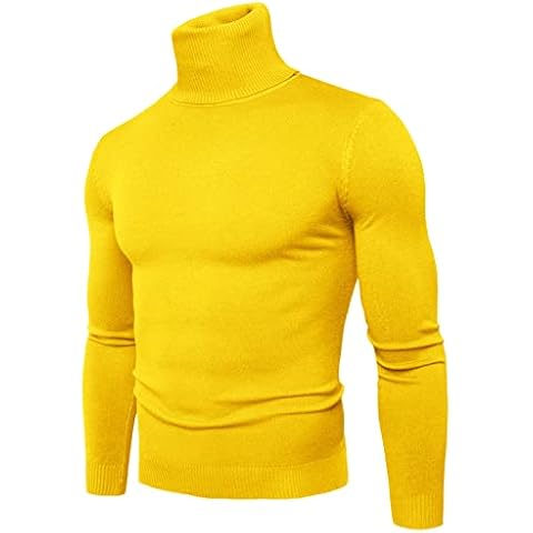 SAMST Mens Ribbed Slim Fit Knitted Pullover Turtleneck Sweater Casual Thermal Sweaters Basic Tops Lightweight Sweaters(Yellow,XXXL) Cover