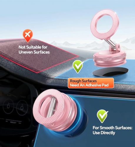 Image of Coolpow【Newest Vacuum Magnetic Phone Holder for Car Phone Holder Mount【Movable Vacuum Suction】 Magsafe Car Mount Cell Phone Holders for Your Car Accessories for Women Men for iPhone 17 16-Light Pink