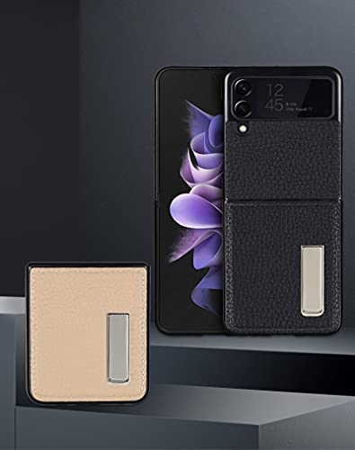 Yatchen Capa de couro aplicável ao Samsung Galaxy Z Flip 3, capa de luxo estilo negócios com suporte