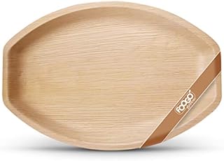 FOOGO Green 20 Disposable Palm Leaf Serving Trays | Large Oval 14"x10" (35cmx25cm)| Platters Starters Canape Wedding Plates| Like Wooden Plates | Sturdy Hot Food Trays | Eco-Friendly Food Trays