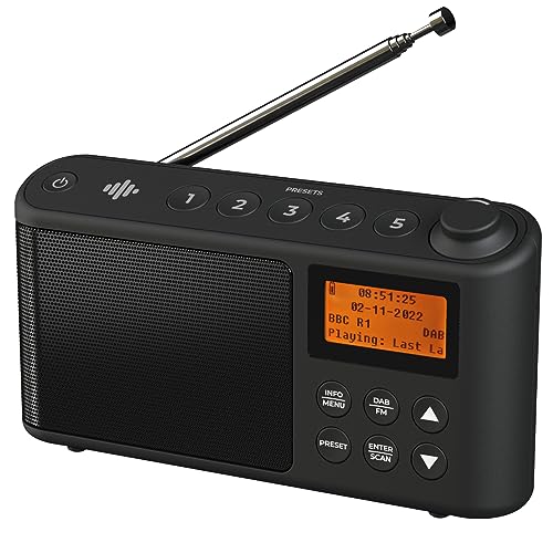 DAB/DAB Plus/FM Radio, Klein Digitalradio Tragbares Batteriebetrieben, Mini Radio Digital Akku & Netzbetrieb Kofferradio, USB-Ladekabel (Schwarz)