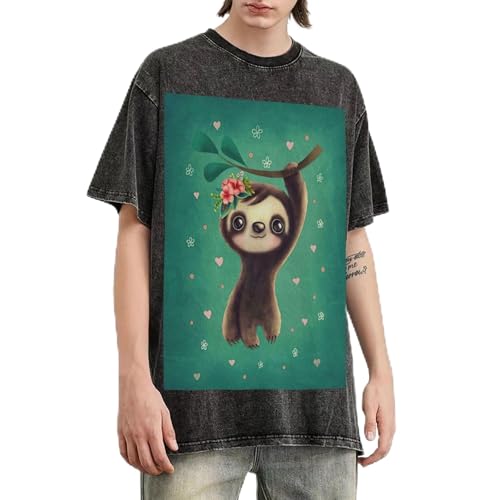 T-shirt imprimé paresseux en coton respirant et coupe ample vintage
