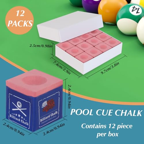 Kmise Professional Pool Cue Chalk, 12 Cubs / 48 Cubs, with Storage Box, Fine Powder, 4 Colors, Billiard Cue Chalk Suitable for Each Cue Tip Size (Pink, 12 Pack)