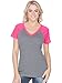 Kavio! Women Sheer Jersey Contrast V Neck Raglan Short Sleeve Dark H.Gray/Watermelon L