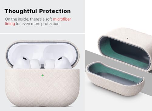 Image of Haobobro Handmade Case - for AirPods Pro 3 Case Cover - Selected Skin-Friendly Vegan Leather, Linen Cloth Style, Drop Protective Hard Cover for AirPods Pro 3rd Generation Earbuds - White Chambray