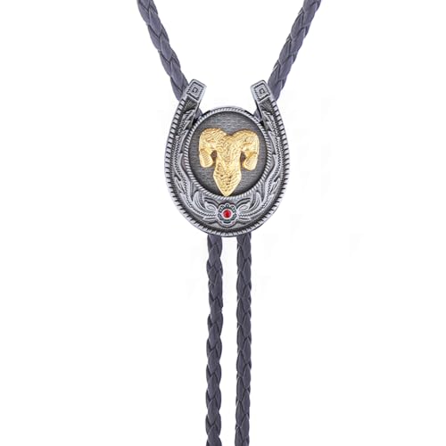 Image of Bolo Tie for Men Women Cowboy Turquoise Celtic Natural Tiger Eye Stone Longhorn Bull Western Leather Bolo Necktie