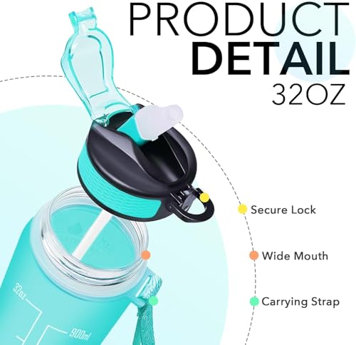 Image of 1 Litre Unbreakable Sipper Water Bottle With Strap, Leakproof, BPA-Free & Durable Tritan, Water Bottle for Adults, Gym, Kids, School, Gifts & Office, Motivational Time Marker, 1Ltr Sipper Bottle