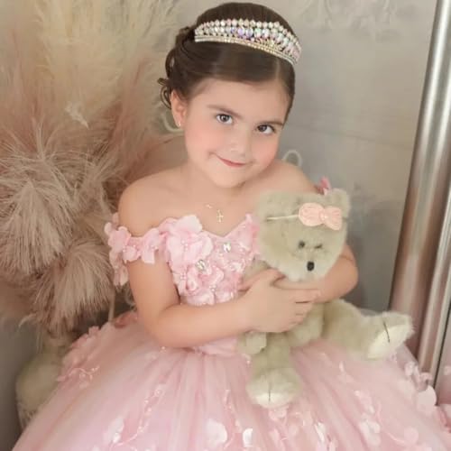 Custom Flower Girl Dresses Tulle Petal Flowers Appliques with Trailing Short Sleeve for Wedding Birthday Party Pageant Holy Communion Banquet Princess Gown4