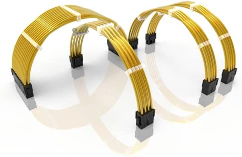 LINKUP - 30cm PSU Cable Extension Sleeved Custom Mod GPU PC Braided w/Comb Kit1 x 24 P (20+4)2 x 8 P (4+4) CPU2 x 8 P (6+2) GPU set300mm - Blue