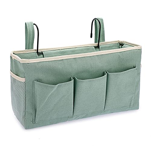 SUMTree Organisateur de chevet suspendu 6 poches sac de Rangement de chevet étanche panier de lit ruban autocollant magique et crochet pour magazine, téléphone,...