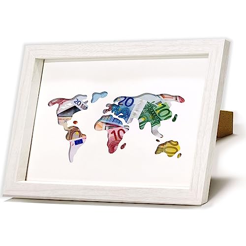 Geschenk Geldgeschenk Verpackung mit Weltkarte im Bilderrahmen Geldgeschenk...