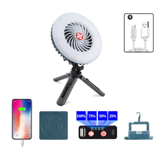 Ventilador LED para camping con batería recargable y gancho superior multiusos 6