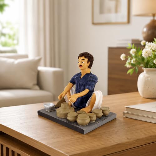 Image of Krishnanagar Handmade Clay Gift & Decor | Basic- Sitting Human Figure Miniature Idol - Potter
