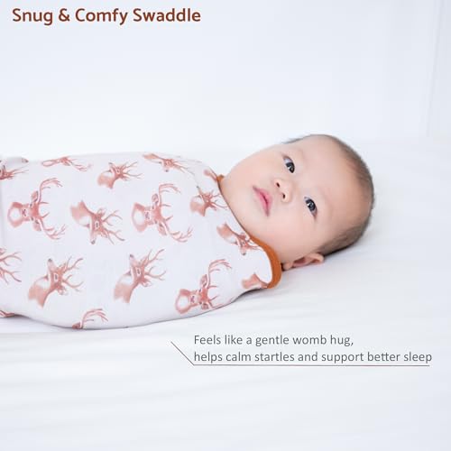 Image of LollyBanks Baby Swaddle, 100% Soft and Breathable Cotton Swaddle Sack for Boys and Girls 3-6 Months, Lightweight Infant Sleep Sack with Easy Change Zipper, Baby Essentials (Deer Head Print)