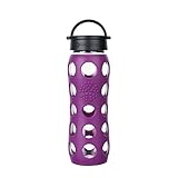 Lifefactory 22-Ounce BPA-Free Glass Water Bottle with Classic Cap and Protective Silicone Sleeve, Plum