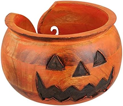 Halloween Decorations Wooden Yarn Bowl Knitting Bowl Large Crochet Yarn Holder YBPMNW Handmade Crocheting Accessories and Supplies Organizer 7 x 4"