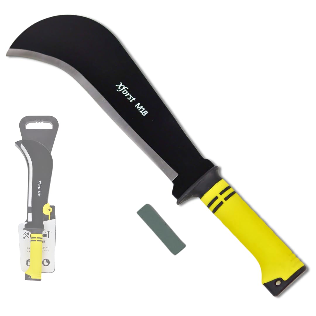 Xforst Roncola Falci Ronca Lama Multifunzione, Mini Pietra per Affilare e Borsa da Trasporto X-M18 - Gertel Gertl Hippe Falce con Manico Antiscivolo in Fibra di Vetro