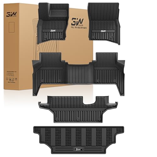 3W Floor Mats & Cargo Liner Fit for Land Rover Defender 130 2020-2024 2025 (5PCS),TPE All Weather Custom Fit Floor Liner for Range Rove Defender 130 1st and 2nd Row Full Set Car Mats, Black