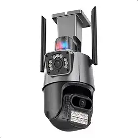 Câmera Wi-Fi 4K de Vigilância Exterior com Visão Noturna, Luz Policial e Sirene, Resistente ao Tempo, com Tela Dupla e Dupla Lente