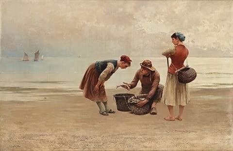 Affiche Toile Pêcheurs sur la plage Hagborg 60x90cm pour Décoration Salon