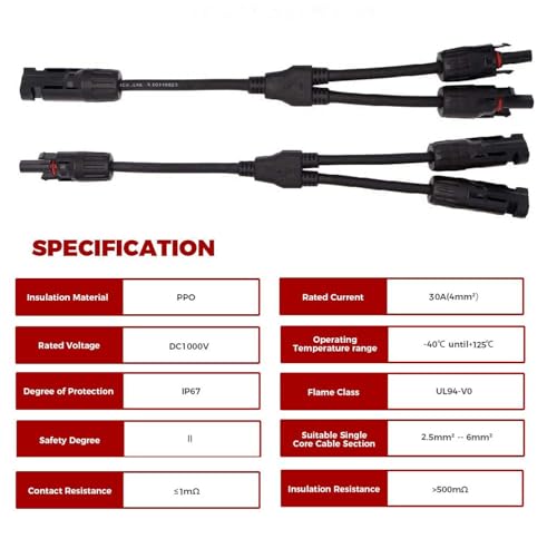 Intckwan Solarpanel Y Stecker, Ip67, F/M/M und M/F/F, Solarpanel Kabel Anschlüsse Y Verteiler, Kompatibel mit 2,5mm2-6mm2 Photovoltaik Steckverbinder, Schwarz