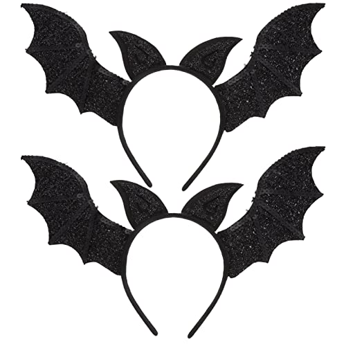 Beaupretty 2 Pieces Halloween Bat Wings Ears Headband Devil Bat Hairband Glitter Black Bat Hair Hoop Bat Dress Up Costume Accessory