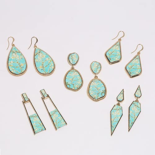 Bonaluna Bohemian Wood And Flower Printed Oblong Shaped Drop Statement Earrings #TOP4