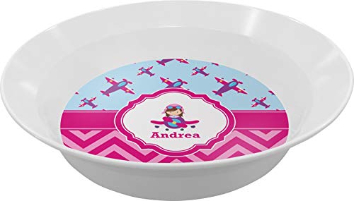 Personalized Airplane Theme - for Girls Melamine Bowl - 12 oz