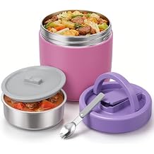 Pawtong 40.5oz Thermo for Hot Food Adults, Soup Thermo Lunch Containers with Wide Mouth & Spoon, Stainless Steel Vacuum Insulated Food Jar, Food Thermos with HandlePink